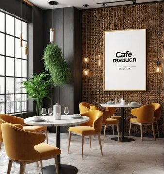 poster frame mock-up on modern interior cafe restaurant background 3d rendering