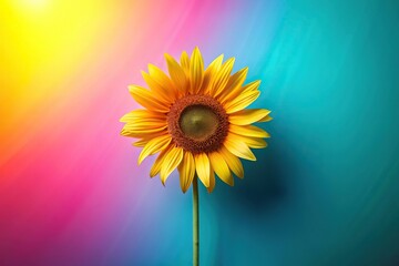 Wall Mural - Abstract flower or sun on a colorful minimalist background with copy space, beauty, orange, bright, red,abstract, vivid, vibrant, extreme close-up, pink, vibrant colors, background, blue