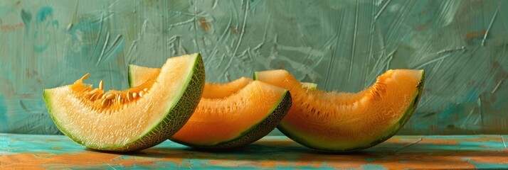 Wall Mural - Fresh melon slices arranged on a surface