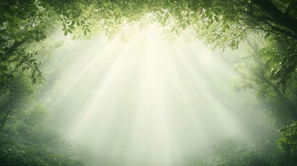 Wall Mural - a forest with a bright sun shining through the trees
