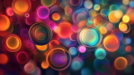 Wall Mural - Colorful bokeh light circles on dark background