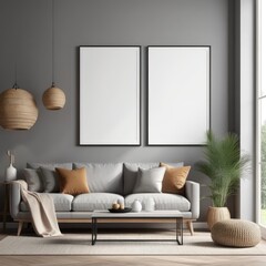 poster frame mock-up on modern living room interior. minimalist fucnitures