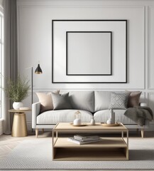 poster frame mock-up on modern living room interior. minimalist fucnitures