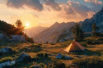 Canvas Print - Sunset Mountain Camping