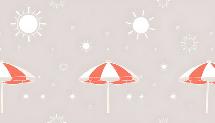 Beach umbrella  and sun seamless pattern illustration isolated with white highlights, png