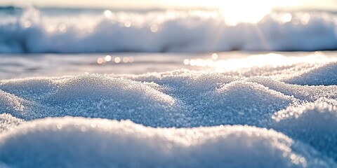 Canvas Print - Closeup of a snowy beach at winter