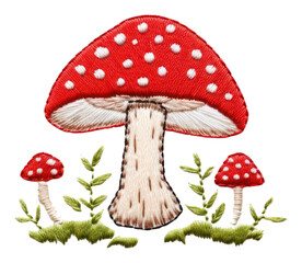 Sticker - PNG Mushroom in embroidery style agaric fungus plant.