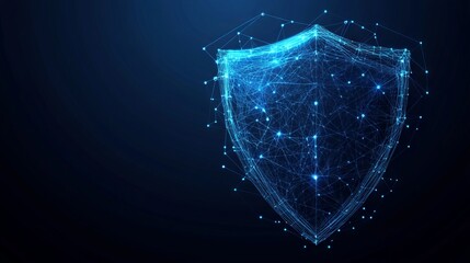 Poster - Shield Low poly blue. Digital low poly mesh wireframe with connected dots, lines, stars and shapes
