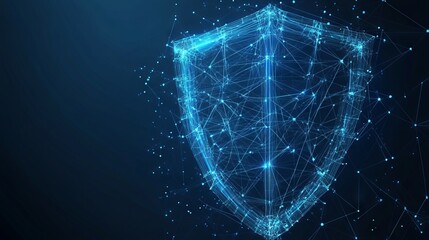 Poster - Shield Low poly blue. Digital low poly mesh wireframe with connected dots, lines, stars and shapes