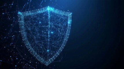 Poster - Shield Low poly blue. Digital low poly mesh wireframe with connected dots, lines, stars and shapes