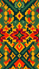 colored tribal seamless pattern with grunge effect isolated with white highlights, png