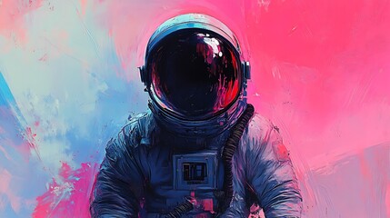 Astronaut in a vibrant, abstract space background.