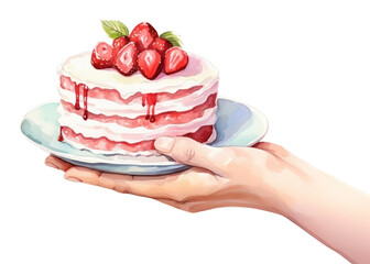 Poster - PNG Strawberry birhtday cake dessert cream food.