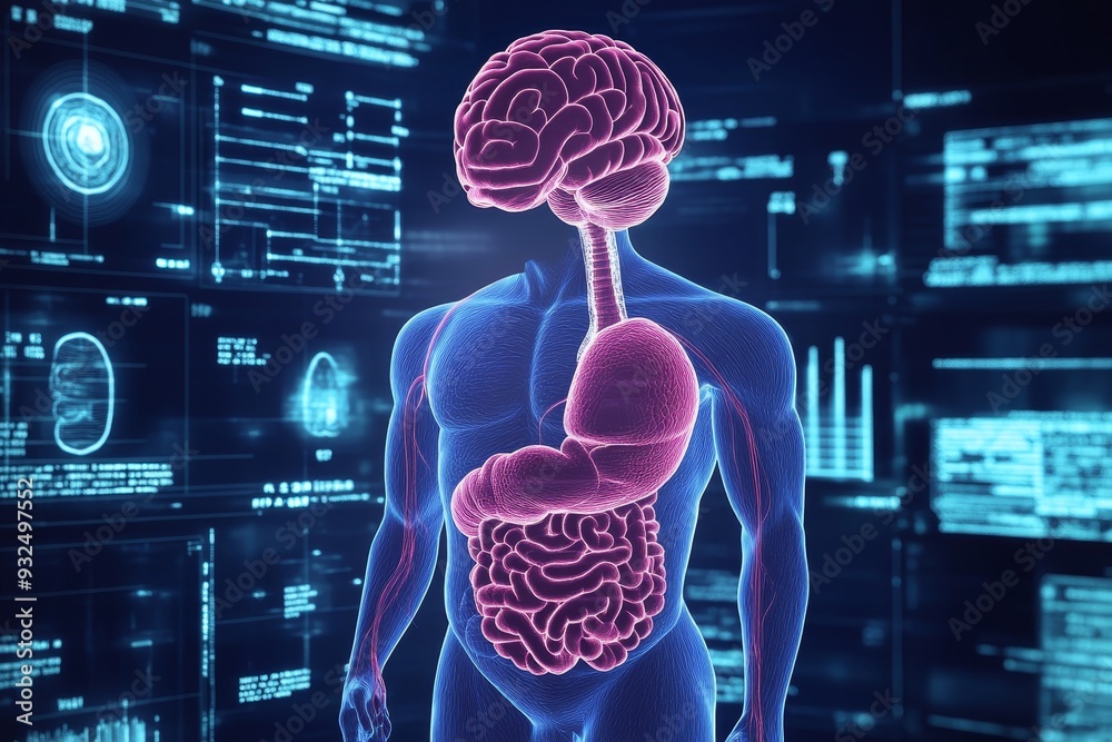 Diagram illustrating gut brain axis interaction with colon and brain ...