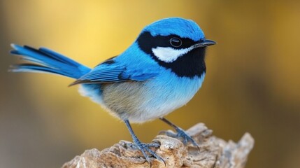 Canvas Print - A Blue-Crested Bird Perched on a Branch