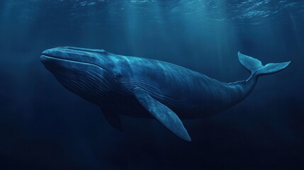 Poster - A Blue Whale Swimming Through Sunlit Water