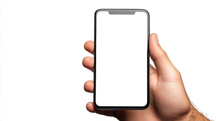 Person using cellphone blank display borderless mockup