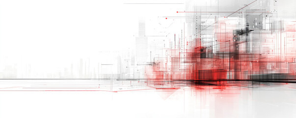 Poster - A white background with red and black lines and shapes. The image is abstract and has a modern feel to it