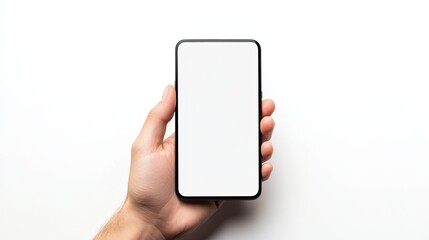 Man using cellphone blank display borderless mockup