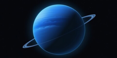 A minimalist depiction of the planet Uranus, characterized by its subtle rings, smoothly rendered in a plain and dark space background highlighting its serene and calm nature  