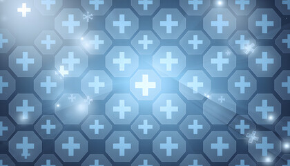 Wall Mural - Illustration of a medical background with hexagons pattern and crosses isolated with white highlights, png