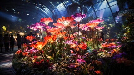 Sticker - Garden Rhapsody, colorful light show at the Supertree Grove Gardens by the Bay in Singapore,  