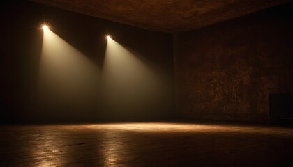 Canvas Print - Empty stage with shining spotlights and wooden floor 26