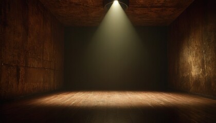 Wall Mural - The room is dark with a wooden floor wall, illuminated by spotlights in a modern and minimalistic style6