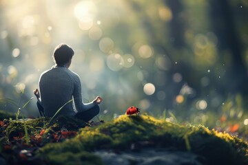 Canvas Print - Tranquil Meditation with Man and Ladybug