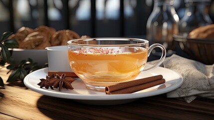 Canvas Print - Generate a detailed and realistic 3D rendering of a close-up shot featuring a cup of tea  