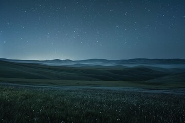 Poster - Moonlit Hillscape Adorned by Celestial Tapestry