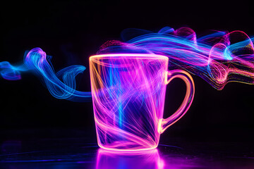 Neon nebula coffee mug isotated on black background.