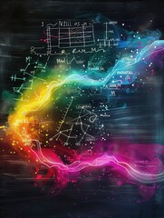 Poster - Vibrant chalk strokes blend seamlessly with scientific diagrams and formulas, creating an inspiring learning environment on a classroom chalkboard. Generative AI