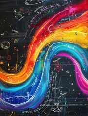 Poster - A vibrant chalkboard design showcases sweeping waves of colored chalk with integrated scientific formulas and diagrams, creating an engaging educational atmosphere. Generative AI