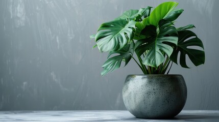 Wall Mural - Exotic Philodendron Plant in Contemporary Pot on White Background