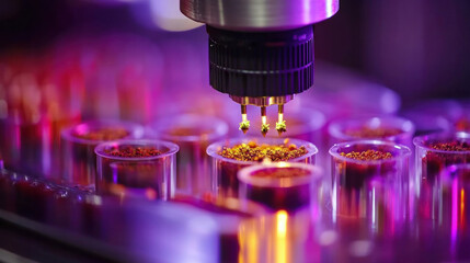 Poster - A machine is used to fill small containers with a substance