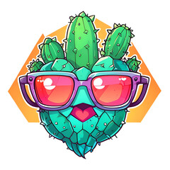 Poster - A cartoon cactus wearing sunglasses and a heart on its face