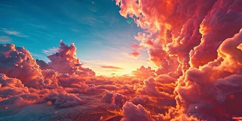 Poster - A beautiful, colorful sky with clouds and a sun in the background
