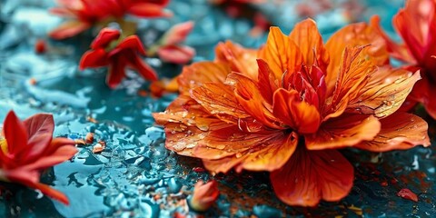 Aufkleber - A close up of a flower with a blue background