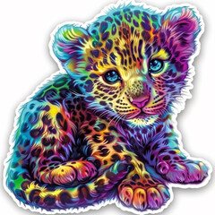 Wall Mural - Baby leopards, 8k ultra-detailed multicolored visual, kawaii cute vibrant sticker --style raw --v 6 Job ID: 99ea8d78-177b-4381-b430-8dc27fe2375c