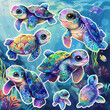 © Isaiah - sea turtles ocean marine aquatic colorful sea life underwater cute illustration swimming vibrant cartoon digital art fantasy blue nature jelly fish tropical decoration animals aquatic life
