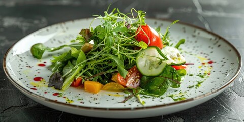 Delicious green cuisine fresh salad assortment of vegetables on a plate