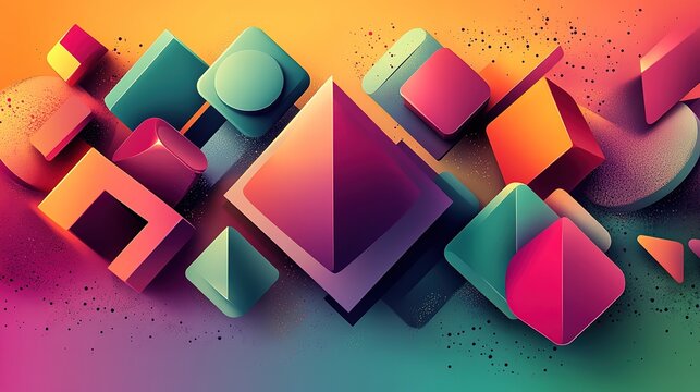 composition of abstract geometric dynamic shapes on purple green background.