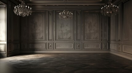 Wall Mural - Empty elegant vintage room at night with copy space , ai