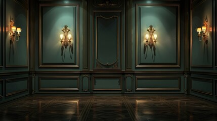 Wall Mural - Empty elegant vintage room at night with copy space , ai