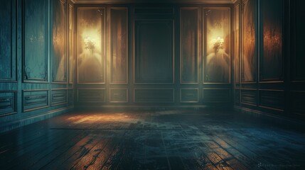 Wall Mural - Empty elegant vintage room at night with copy space , ai