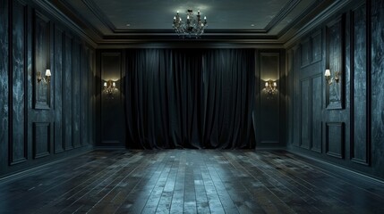 Wall Mural - Empty elegant vintage room at night with copy space , ai