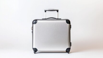 silver travel suitcase isolated white background copyspace travel concept