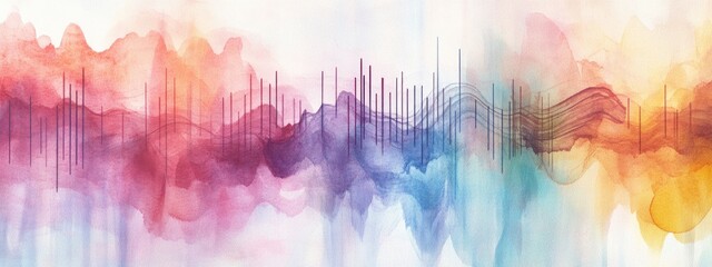 Wall Mural - Abstract watercolor lines depicting music audio frequency voice waveform and electronic radio signals complemented by a hand drawn volume level symbol