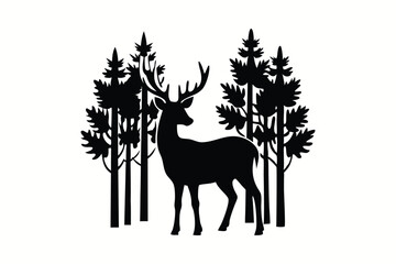 Naklejka na meble Majestic Deer Silhouette Among Tall Trees Vector Illustration